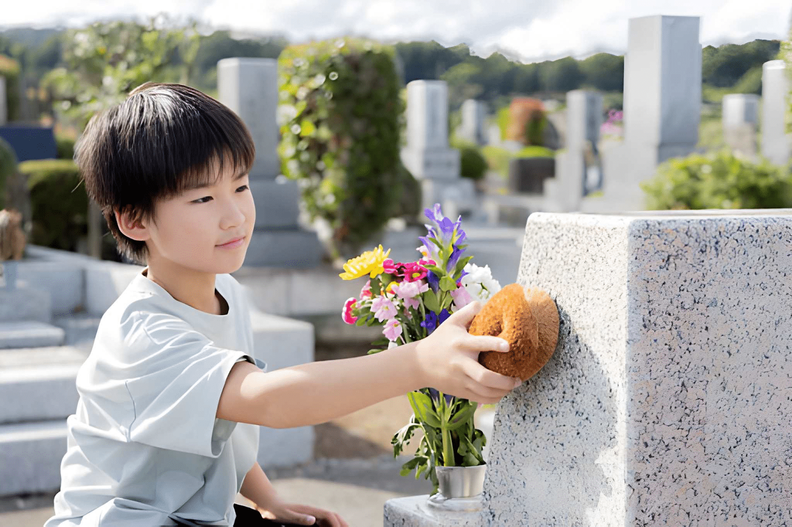 boy shares bagel with dead